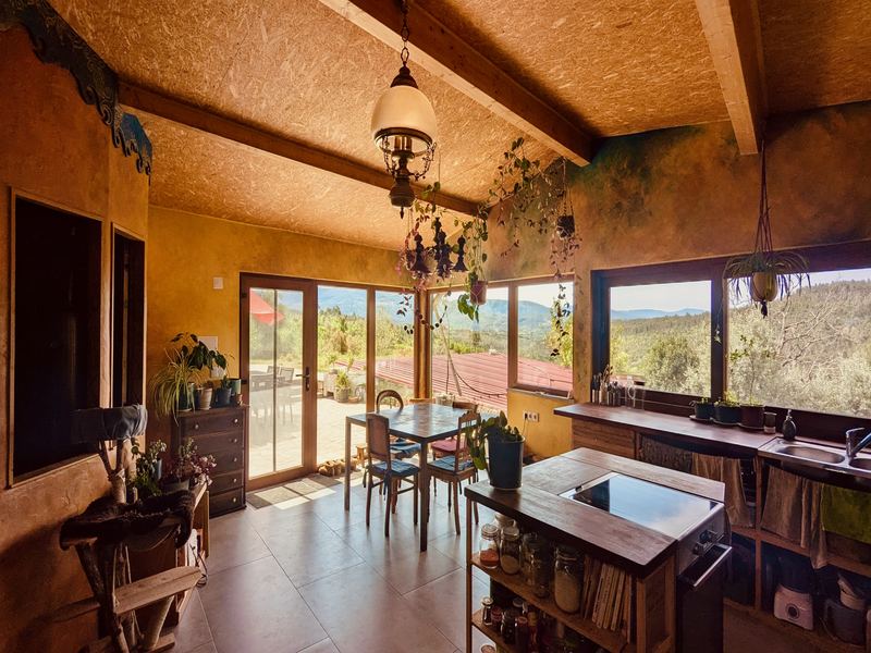 Kitchen interior with mountain views